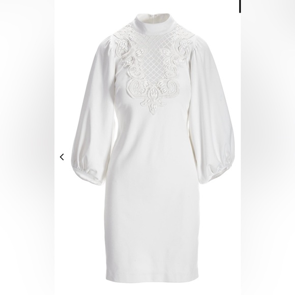 NWOT  Boston proper white Lace Detail Balloon Sleeve Shift Dress. - Picture 2 of 3